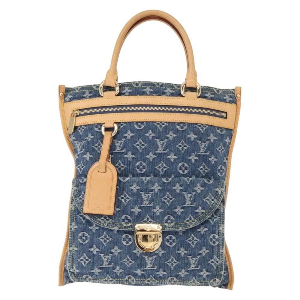 Louis Vuitton Monogram Denim Flat Shopper Tote Bag Blue